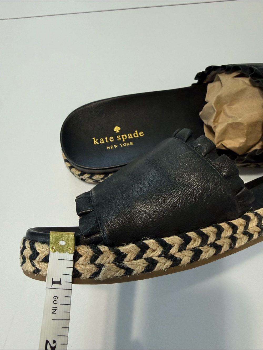 kate Spade Zahara Leather Sandals Black Slide Espadrille Platform Size 9.5 - Picture 15 of 16